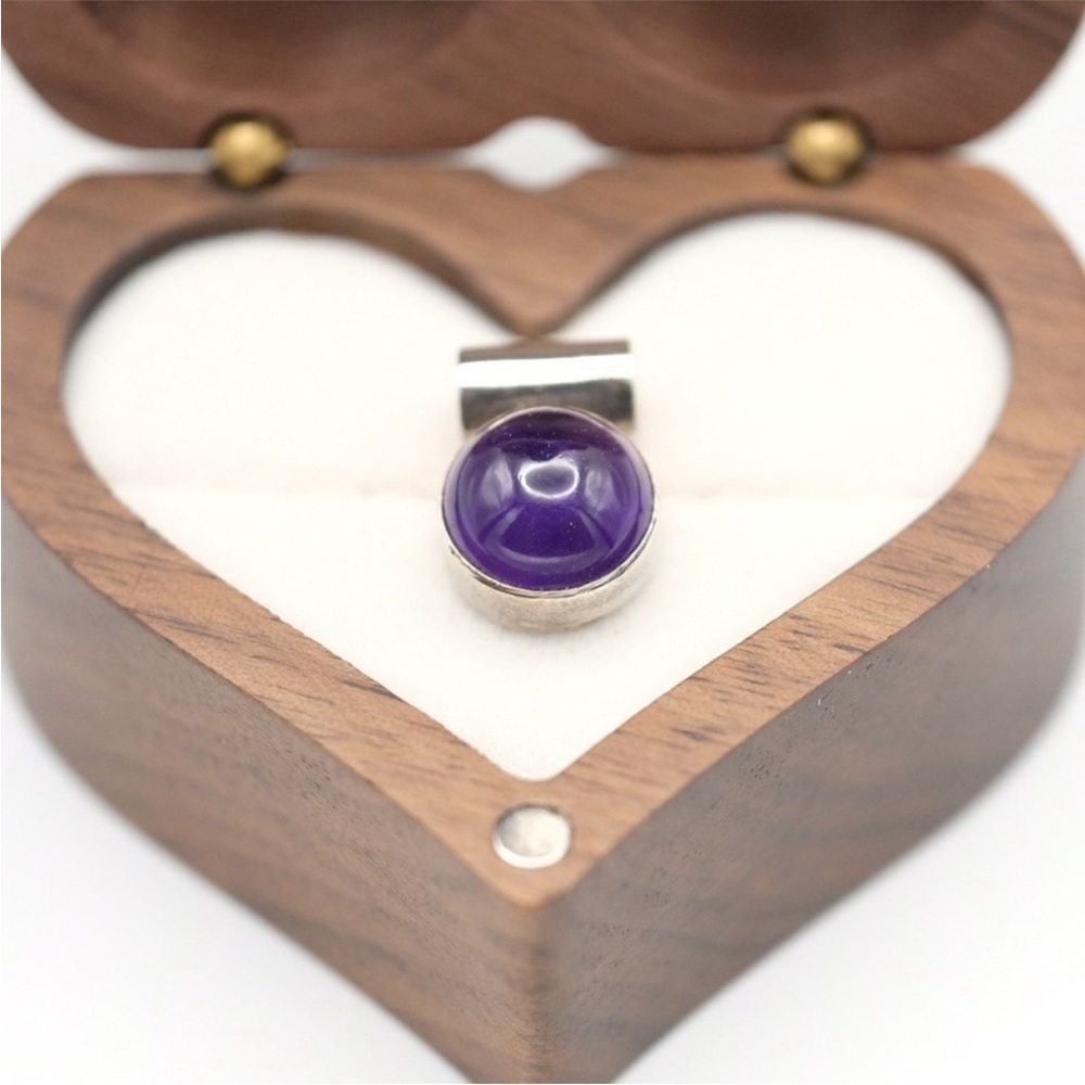 Vintage Amethyst Cabochon Pendant in 925 Sterling Silver - February Birthstone - Picture 16 of 16
